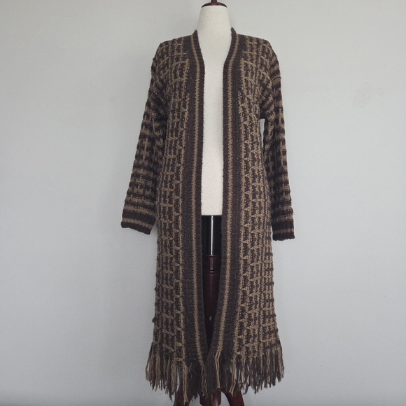 Fashion Nova Paint The Skies Patterned Fringe Cardigan Size L - Picture 2 of 6